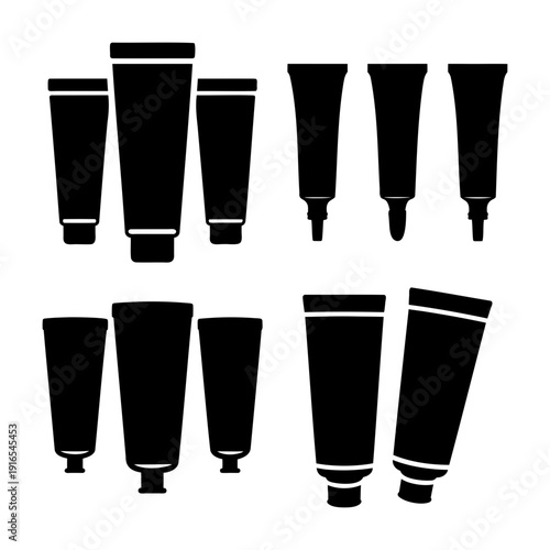 A collection of blank cosmetic and product tube silhouettes in various shapes and sizes