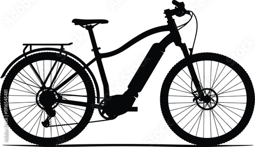 Electric bicycle silhouette, modern e bike with battery powered motor isolated on light background eco transportation illustration