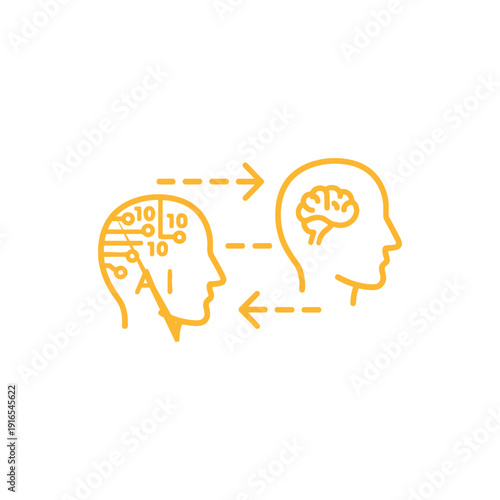 Illustration of human head with AI circuitry interacting with a human brain