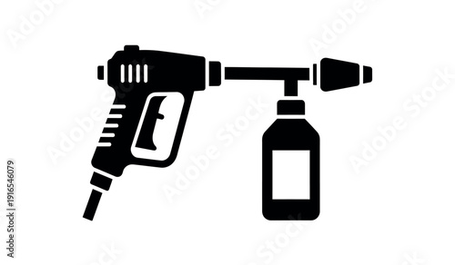 Black silhouette of a spray gun with a bottle attached for design and artistic use