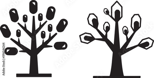 Abstract tree with geometric leaves icons for nature concept and family tree genealogy branding identity vector illustration on transparent background