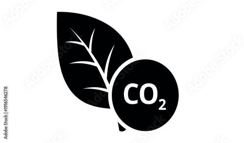 Black silhouette of a leaf with co2 symbol on a for ecology or environmental concepts