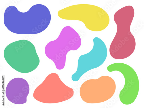 抽象背景 カラフルな有機的ブロブ形状セット 白背景のフラットデザイン装飾パーツベクター素材 / Abstract Background Colorful Organic Blob Shape Set Flat Design Elements Vector
