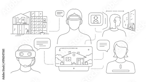 Virtual reality concept illustration people interacting with digital environments and augmented reality for technology and metaverse themes