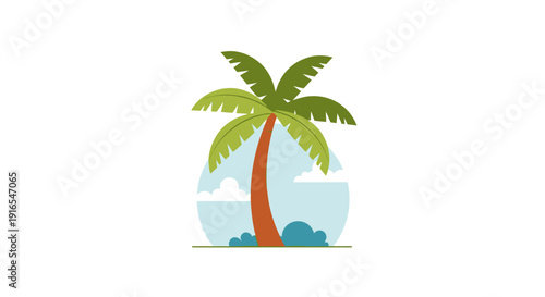 Palm Tree Illustration with Green Leaves and Trunk.