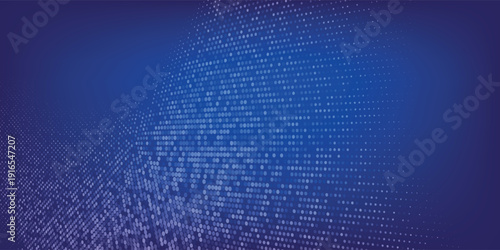 Digital blue dotted texture. Abstract curved dot grid wallpaper. Circle halftone pattern background.Digital