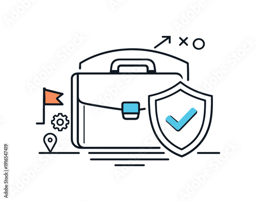 Business risk management and strategic protection in a corporate environment emphasizing preparedness, a briefcase partially shielded by a protective