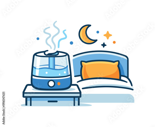 Everyday gentle care for comfortable breathing and calm sleep during normal home routines, a bedside humidifier paired with soft mist lines