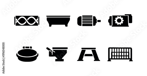 Industrial powder mixing equipment: ribbon mixer, mixing trough, drive motor, gearbox unit, inspection hatch, discharge valve, support legs, safety