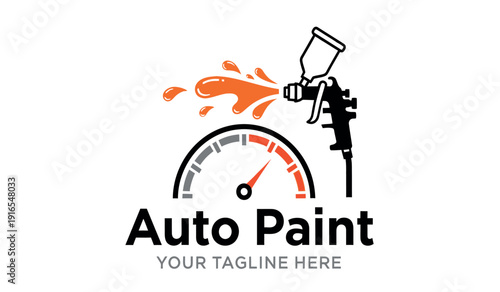 Auto paint logo with speedometer and spray can on for automotive service branding