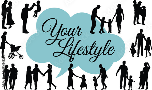 Family silhouettes, lifestyle concept, parents with children, happy family, daily life, relationships, love, togetherness, stroller walk, bonding, community, care