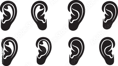 Collection of human ear silhouettes in various angles side view