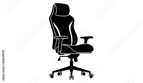 Black office chair with wheels on, ergonomic design for comfort and support in workspace