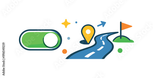 Default choices design and environment shaping for better everyday decisions, a preselected toggle switch aligned with a clear path icon symbolizing