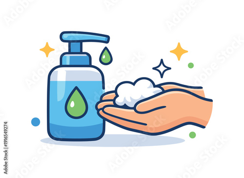 Everyday gentle care for clean and comfortable hands during routine daily activities, a soap dispenser paired with soft sparkle elements symbolizing