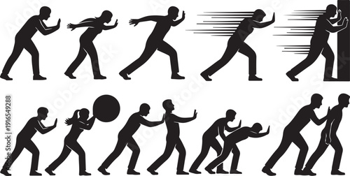 Silhouette of a man in various running and jumping poses