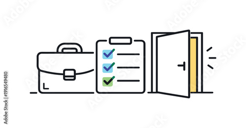 Clear onboarding experience and smooth first-day readiness for new employees in a professional workplace, a briefcase paired with a checklist and an