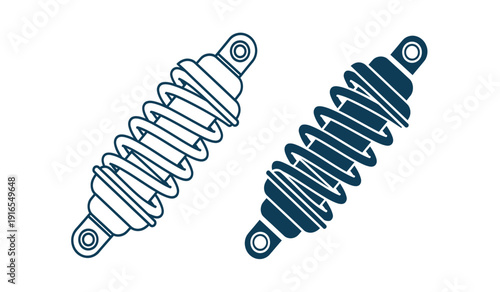 Two coil spring shock absorbers in blue line art on for automotive or industrial use
