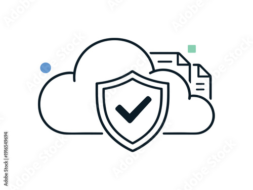 Secure cloud storage and data reliability in modern digital workflows emphasizing trust, a cloud icon combined with a checkmark and a subtle shield