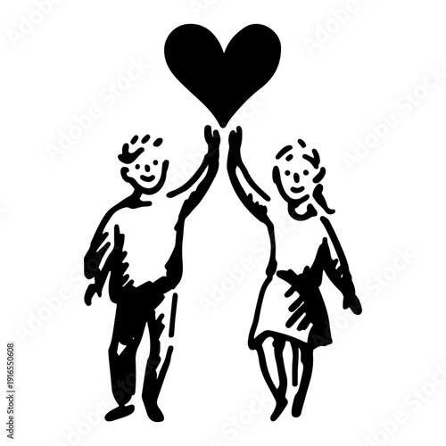 Happy couple holding up a large heart symbol together
