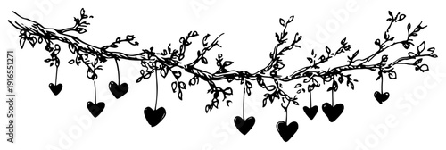Decorative tree branch with hanging heart shaped leaves