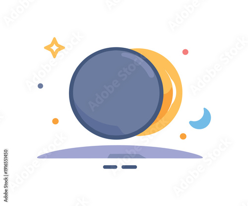 Intentional pause and perspective reset before action expressed through cosmic alignment, a soft eclipse where a planet gently covers a star