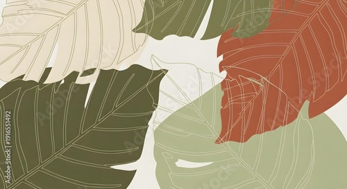Abstract tropical leaf pattern in earth tones botanical illustration