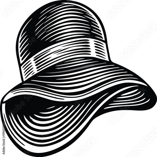 Vector illustration of a black and white striped sun hat