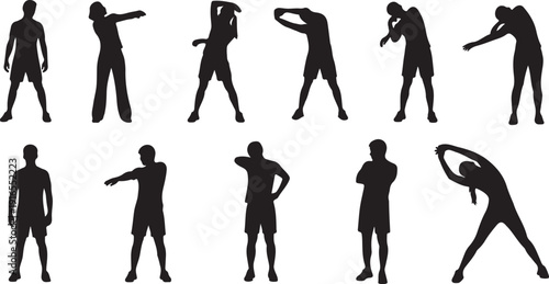 Silhouettes of people in various dance poses and movements
