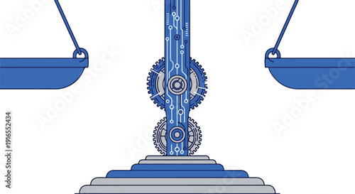 Digital technology and artificial intelligence balancing scales, symbolizing fairness, justice, and ethical considerations in tech