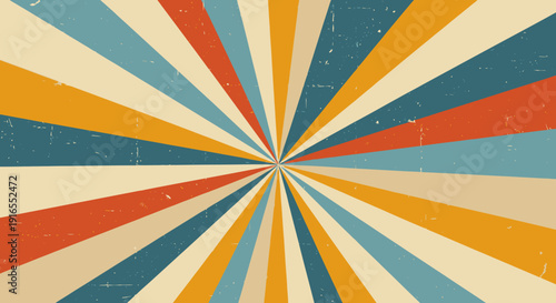 Vintage Retro Style Sunburst Radial Pattern with Distressed Texture.