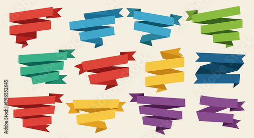 Colorful ribbon banners in various hues and shades.