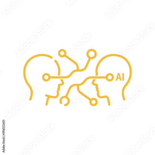 Illustration of human heads connected to AI network