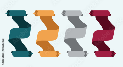 Colorful ribbons twisted into spiral shapes in various hues.