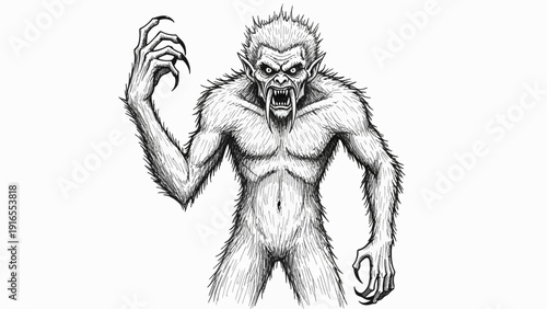 Furry monster with sharp claws and fangs, in a menacing pose.