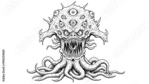 Monstrous creature with multiple eyes and tentacles