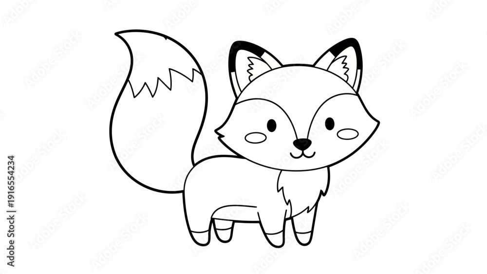 Fototapeta premium Cute cartoon fox outline illustration.