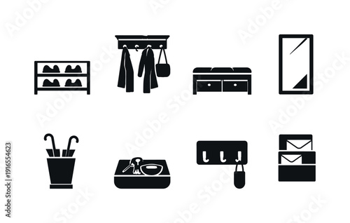 Home hallway storage: shoe rack, coat rack, storage bench, wall mirror, umbrella stand, key tray, wall hook, mail organizer
