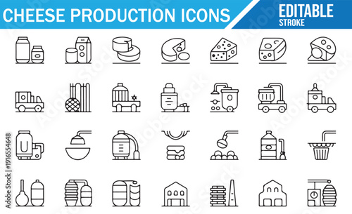 Vector line illustration of cheese manufacturing process