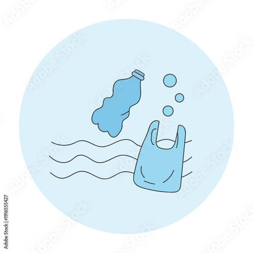 Ocean Plastic Pollution Environmental Impact With Bottle And Bag