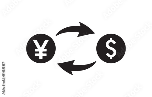 currency exchange yen to dollar silhouette icon