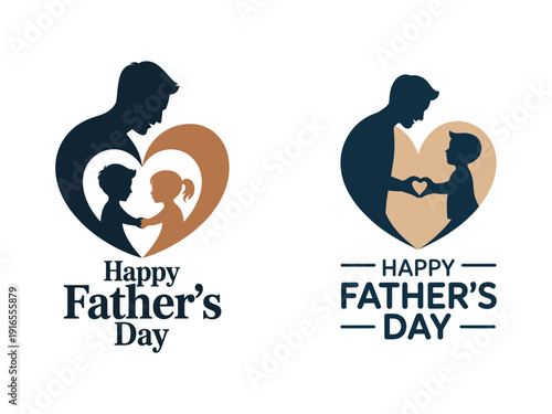 A heartwarming illustration depicts two father child silhouettes embracing within heart shapes celebrating father s day high quality professional detailed modern elegant