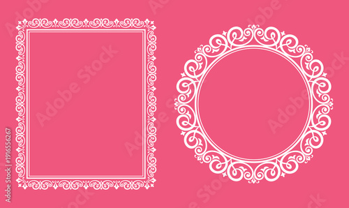 Set of decorative frames Elegant vector element for design in Eastern style, place for text. Floral pink and white frames. Lace illustration for invitations and greeting cards