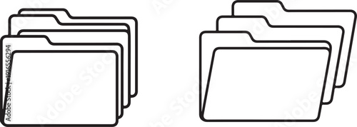 Collection of office folder outline icons organized in stacked arrangement representing data storage and organization on transparent grid background