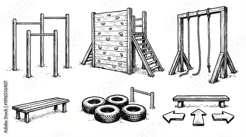 outdoor playground equipment for kids and adults  climbing wall and obstacles