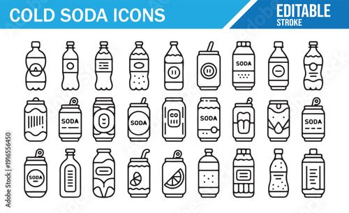 Line art icons for cold drinks and beverages pack