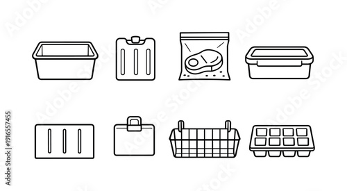 Home freezer organization kit: freezer bin, ice pack, vacuum bag, food container, divider panel, label clip, shelf basket, freezer tray