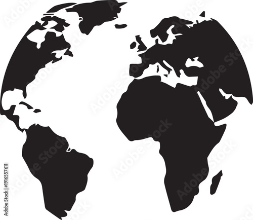 Earth planet with continents world map silhouette vector line art illustration