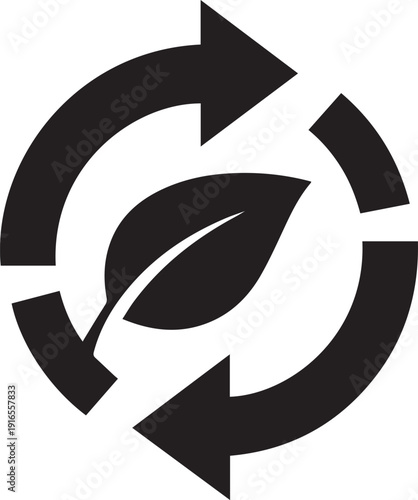 Leaf inside recycling arrows cycle concept vector silhouette illustration for ecology topic