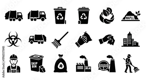 Logistics delivery transport service icon set silhouette vector illustration representing shipping freight cargo distribution and warehouse operations designed in clean minimal black silhouette style 